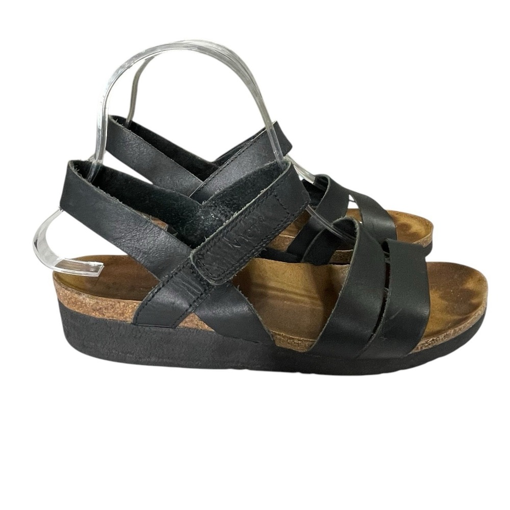 NAOT‎ Black Leather Crisscross Strap Cork Footbed Sandals Women's Size 40 US 9
